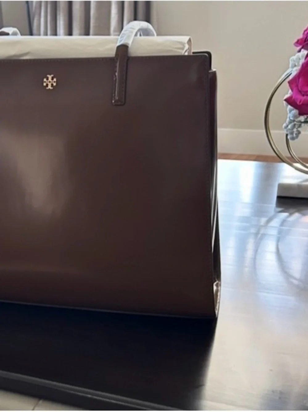 Tory Burch Brown Glossy Logo Tote